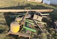 Assorted square tubing brackets, PTO shaft, fan (no motor),empty Freon tanks with threaded inlet, us
