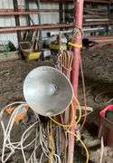 Electrical cords, electrical cord stand with switch, work lights on stand
