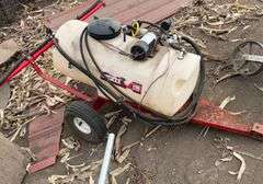 Husky towable sprayer with boom, 12 V pump(condition unknown)
