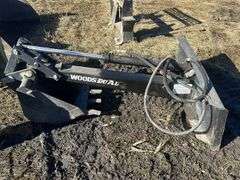 Woods Dual 720 backhoe attachment  18” bucket, universal skid loader plate