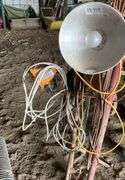 Electrical cords, electrical cord stand with switch, work lights on stand