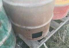 Assorted metal barrels, plastic barrels