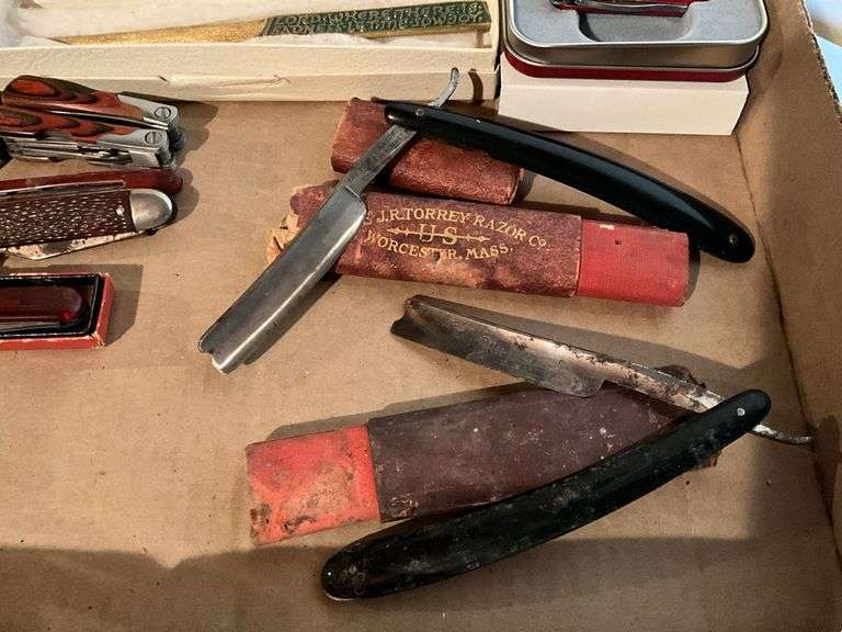 Assortment of jack knives and straight blades