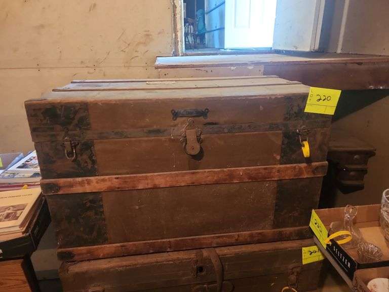 Vintage Wooden Chest, Leather Handles