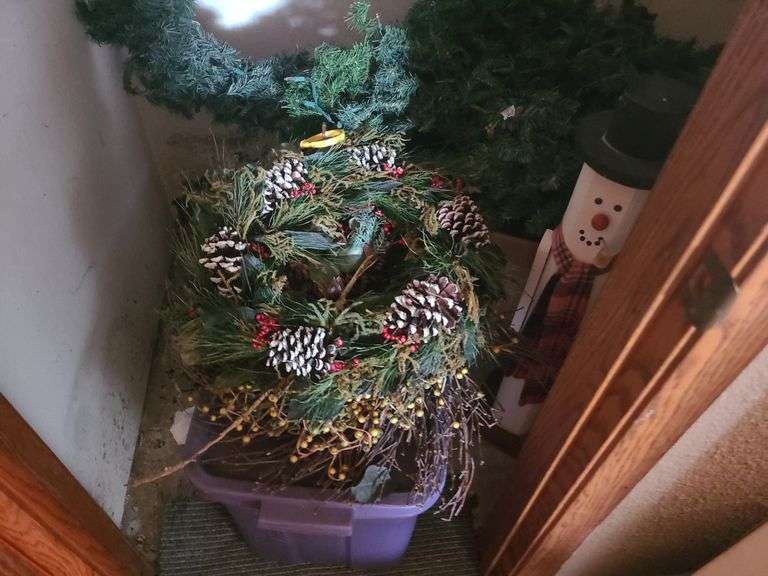 Contents of closet - Christmas wreaths, Christmas 