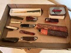 Assortment of jack knives and straight blades