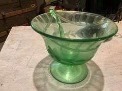 Green and Red Depression glass, pickle canister