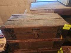 Vintage Wooden Chest, Leather Handles