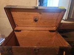 Vintage Wooden Chest, Leather Handles