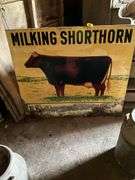 (2) Metal Milking Shorthorn Signs, Both Have Damag