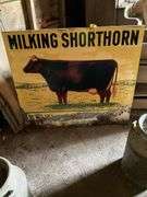(2) Metal Milking Shorthorn Signs, Both Have Damag