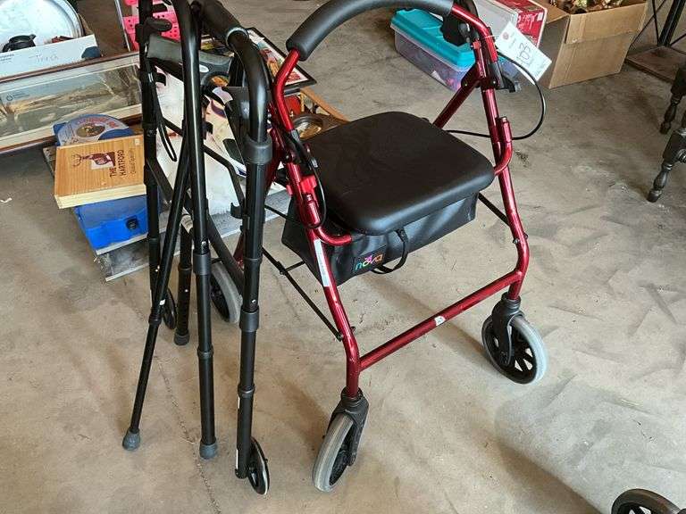 Four-wheel walker, two wheel walker, cane (located