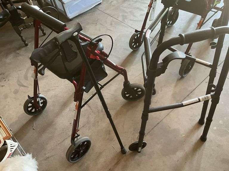 Four-wheel walker, two wheel walker, cane (located