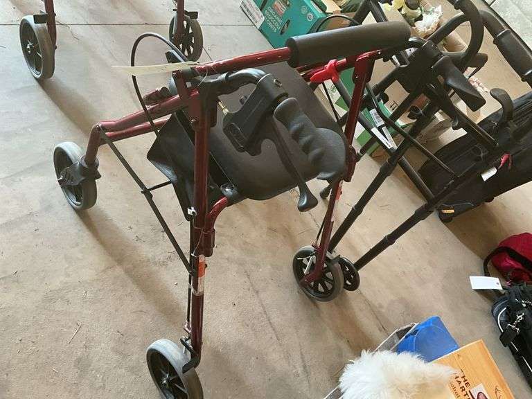 Four-wheel walker, two wheel walker, cane (located