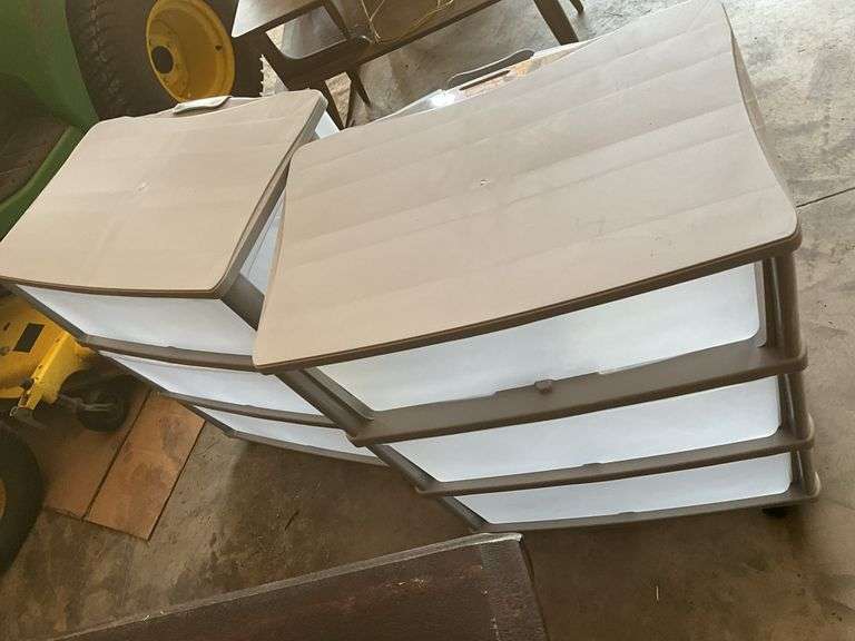 (2) Three Drawered Rolling Plastic Organizing Cabi