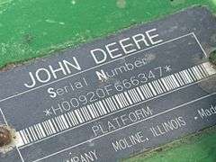 1996 John Deere 920 Bean Head, 20', Dual PTO, Poly Skids and Fingers, 3" Si