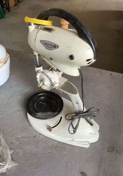 Vintage Hamilton beach model G with meat grinder, juicer, bowls and beater