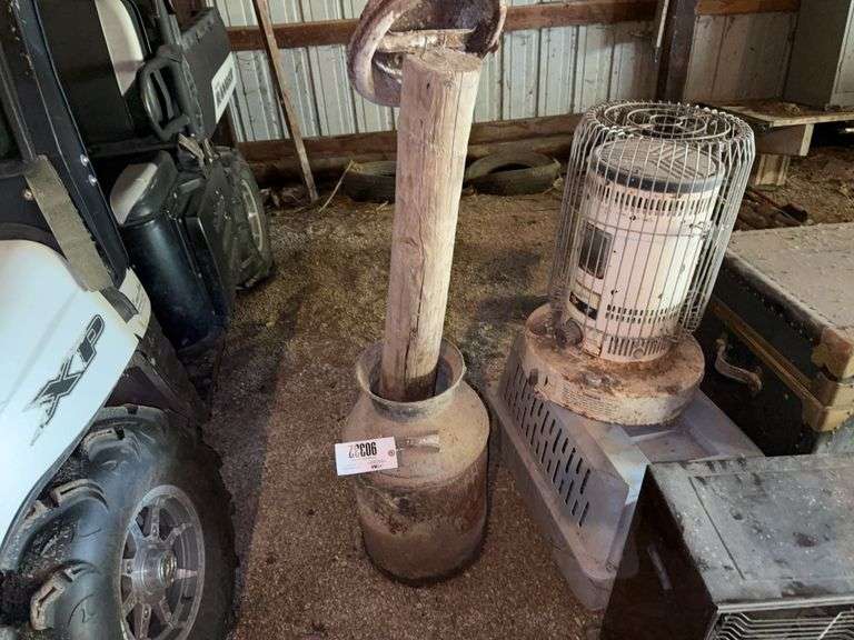 Milk Can with Post, Has Concrete Inside