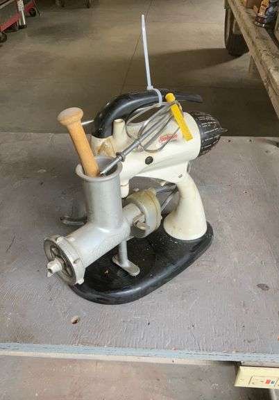 Vintage Sunbeam mixmaster with meat grinder and beaters