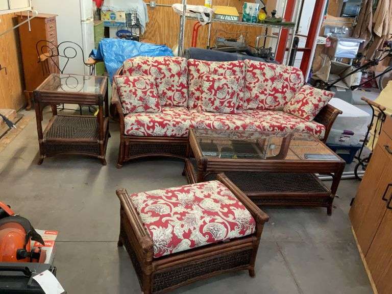 Patio furniture, couch,  coffee table, end table, foot stool