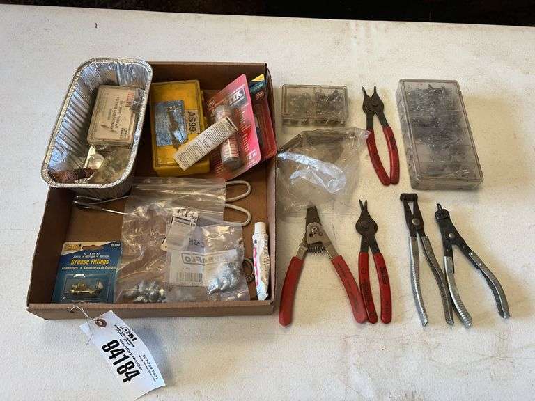 Assorted Cotter Pins, Snap Rings, Snap Ring Pliers. Set Screws, Grease Zerk