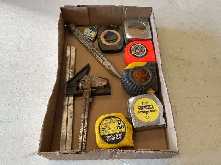 Assorted Tape Measures, Micrometer, Square