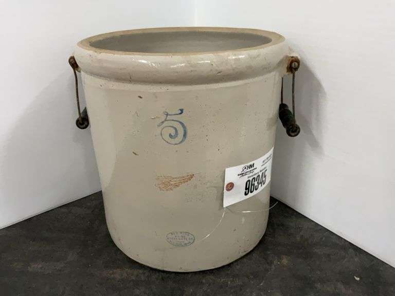 Redwing 5 Gallon, Small Wing Crock, Metal And Wood Handles, Has Hairlines, 
