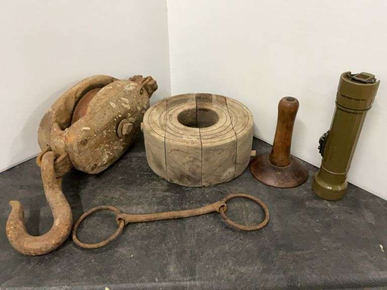 Vintage Hog Scraper, Wooden Pulley, Wooden Belt Pulley