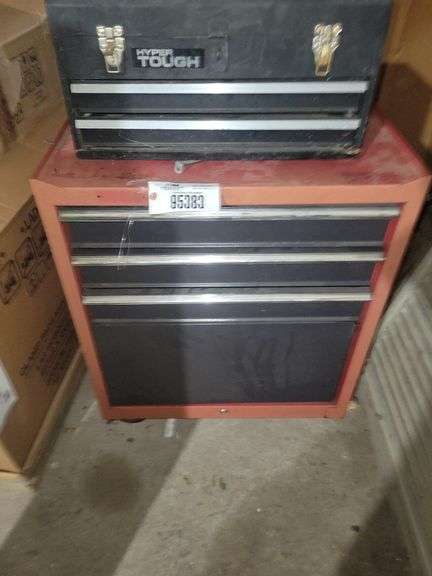Used craftsman three drawer bottom tool chest with hyper tough top tool che