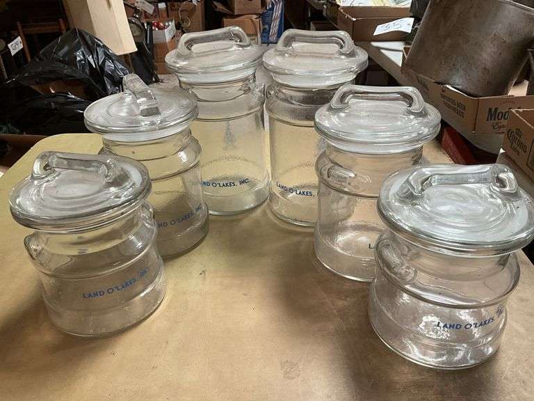 2 Sets of 3 Land O'Lakes Glass Canisters