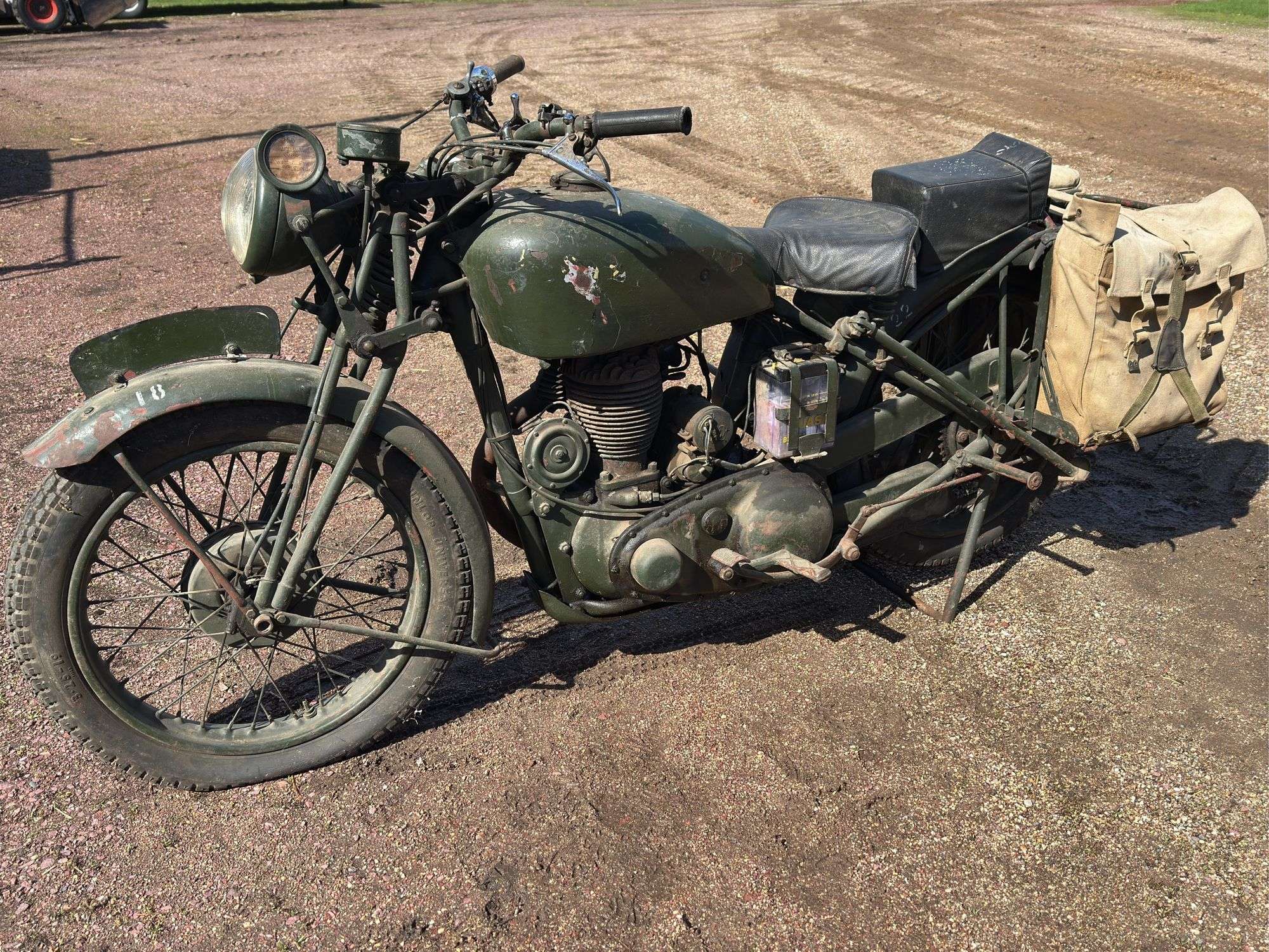 1942 BSA M20 World War II Military Motorcycle, Side Bags, Odometer
