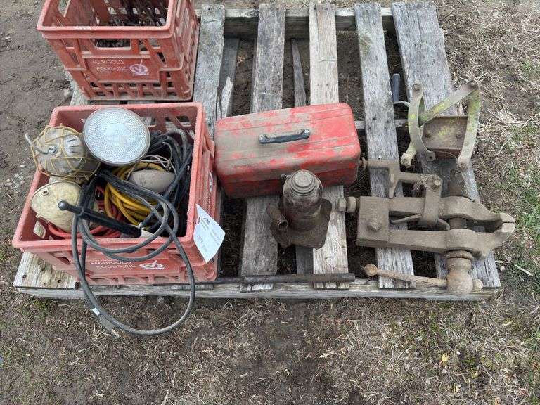 Benchtop Vise, IH Bottle Jack-Non-Working, Metal Toolbox, Assorted Trouble 