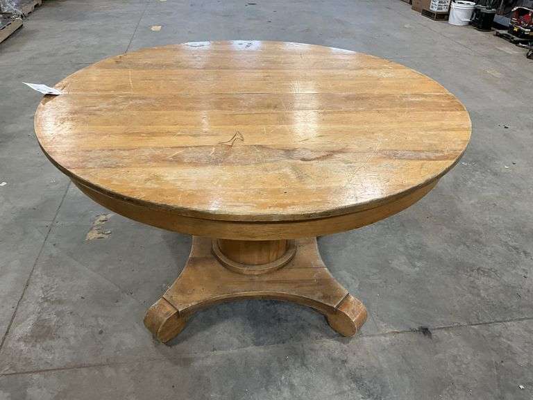 Round Wooden Pedestal Table, Approximately 45" Round