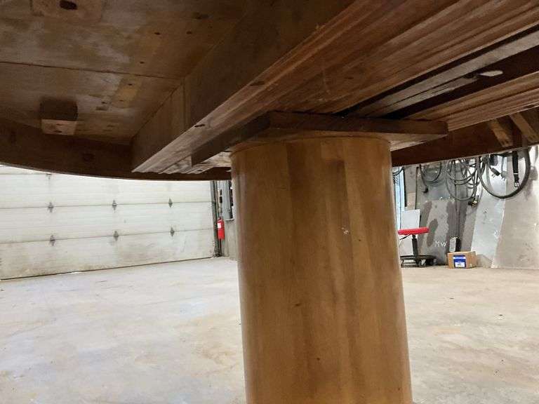 Round Wooden Pedestal Table, Approximately 45" Round