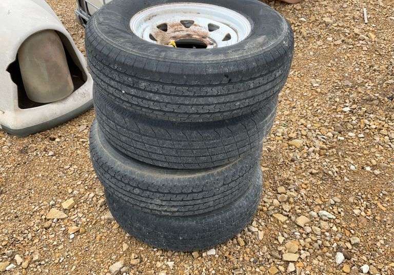(4) 8 bolt trailer tires w/rims 235/80-16 - Hamilton-Maring Auction Group