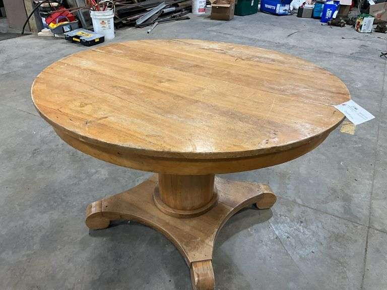 Round Wooden Pedestal Table, Approximately 45" Round