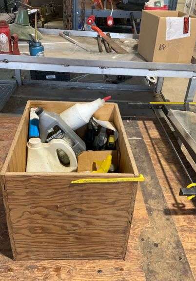 Crate of oils & lubricants & other chemicals
