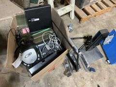 (2) Boxes Containing - Router, CD Player Radio, Toshiba Laptop, Computer Mo