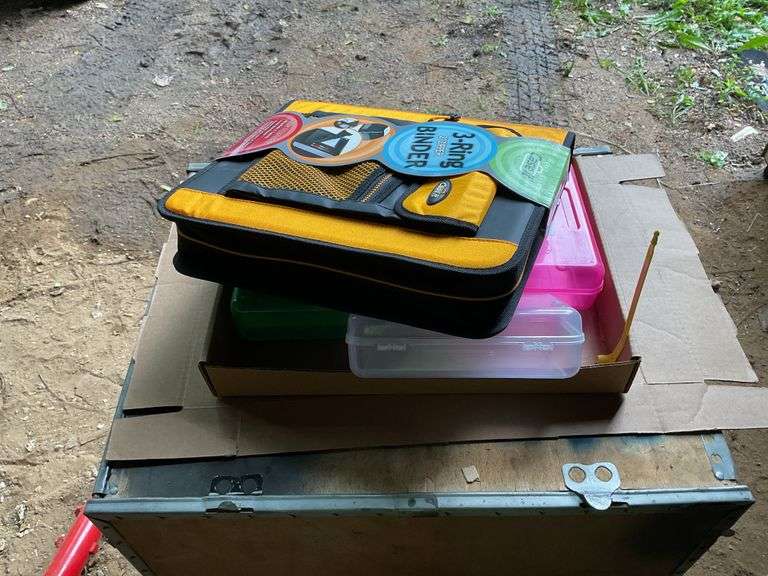Flat of pencil boxes and three ring binder