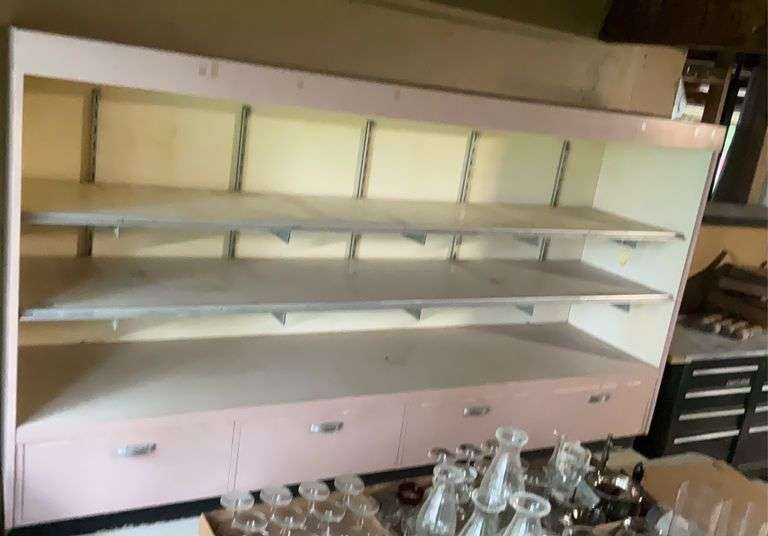 99 in long shelving unit w/ drawers