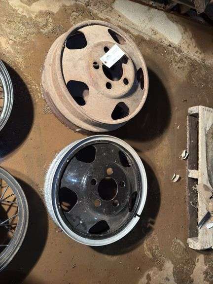 (3) Vintage 5 bolt Heavy Truck Rims(One has been painted)