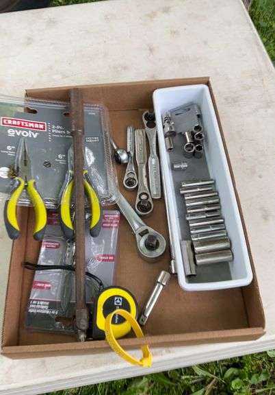 Flat of 3/8 sockets, ratchets, some needing repair