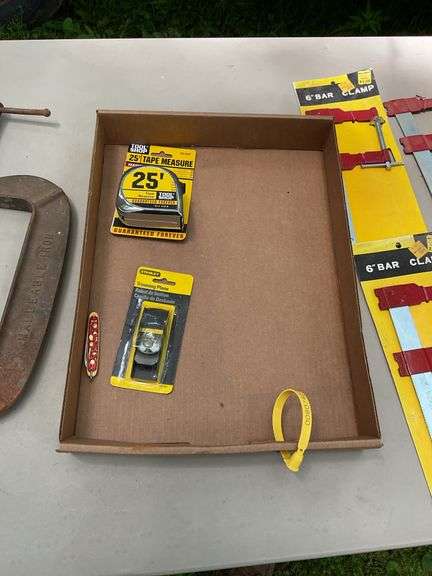 Flat of tape measures, clamps,bits