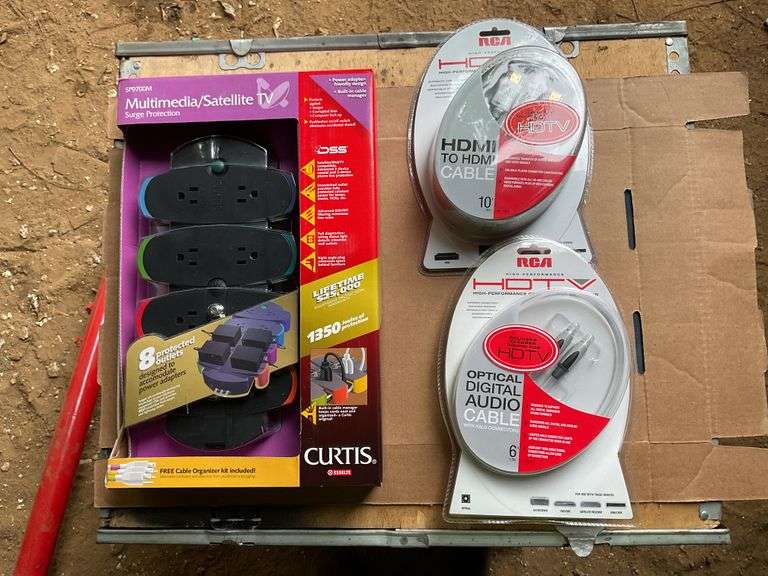 RCA 6 ft digit video cables, hdmi cables, and power strips