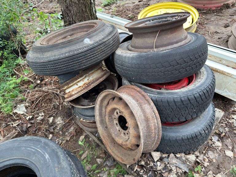 Assorted rims and tires - 5 and 6 bolt, 14” and 15” tires