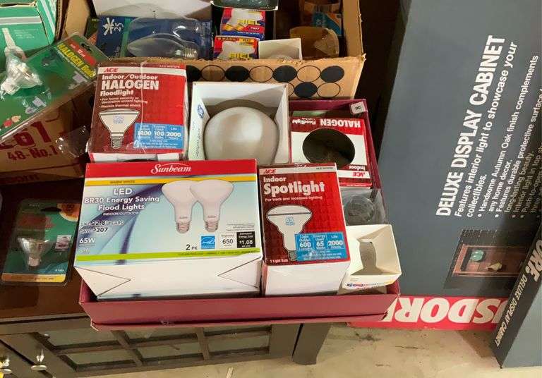 4 boxes of lights and light bulbs