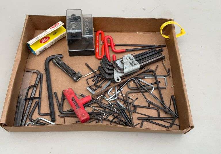 Flat of allen wrenches, hex keys, power nut driver set