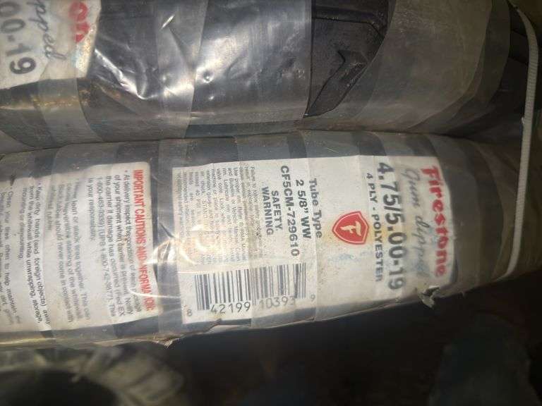 (2) Firestone 4.75/5.00-19 Gum Dipped Tires, New/Unused