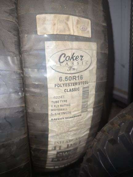 (2) Coker Classic 6.50-16 White Wall Tires, New/Unused