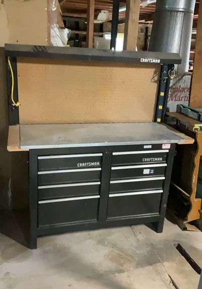 Craftsman workbench w/ power strips and lights 8 drawer 54 wide top
